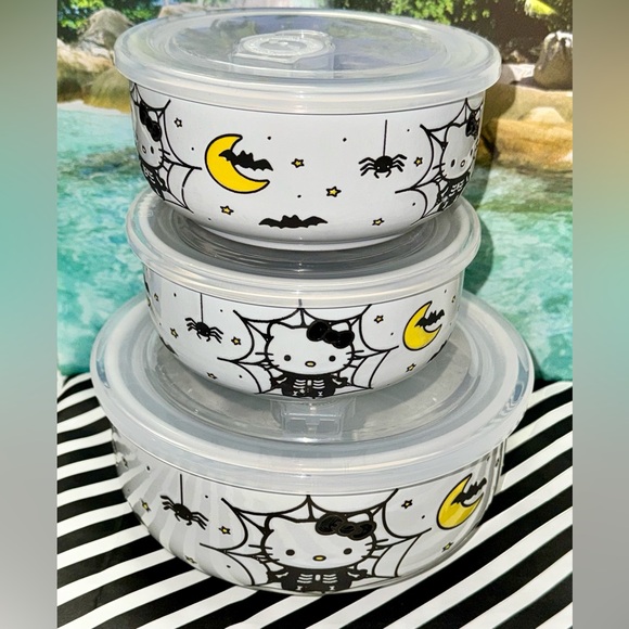 NWT 2024 Hello Kitty Halloween 3 Piece Ceramic Food Storage Bowls Container Set - Picture 11 of 14
